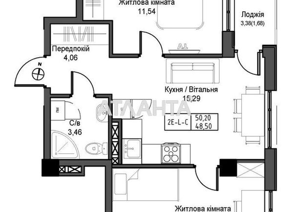 2-rooms apartment apartment by the address st. 7 km ovidiopolskoy dor (area 48,5 m2) - Atlanta.ua - photo 5
