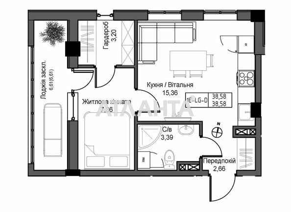 2-rooms apartment apartment by the address st. 7 km ovidiopolskoy dor (area 38,6 m2) - Atlanta.ua - photo 6