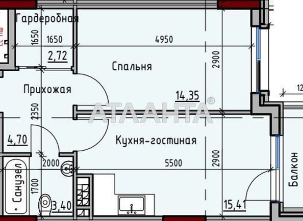 1-room apartment apartment by the address st. Dachnaya (area 41,9 m2) - Atlanta.ua