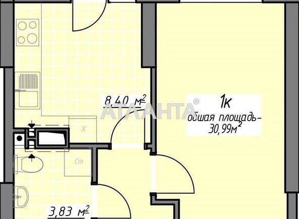 1-кімнатна квартира за адресою вул. Воробйова ак. (площа 31,0 м2) - Atlanta.ua