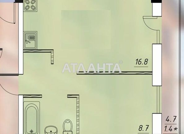 1-room apartment apartment by the address st. Inglezi 25 chapaevskoy div (area 33,1 m2) - Atlanta.ua