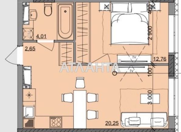 1-room apartment apartment by the address st. Bocharova gen (area 39,7 m2) - Atlanta.ua