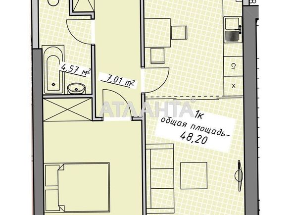 1-room apartment apartment by the address st. Kurortnyy per (area 48,2 m2) - Atlanta.ua