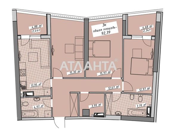 2-rooms apartment apartment by the address st. Kurortnyy per (area 93,0 m2) - Atlanta.ua - photo 6