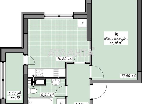 1-room apartment apartment by the address st. Glushko ak pr Dimitrova pr (area 44,7 m2) - Atlanta.ua