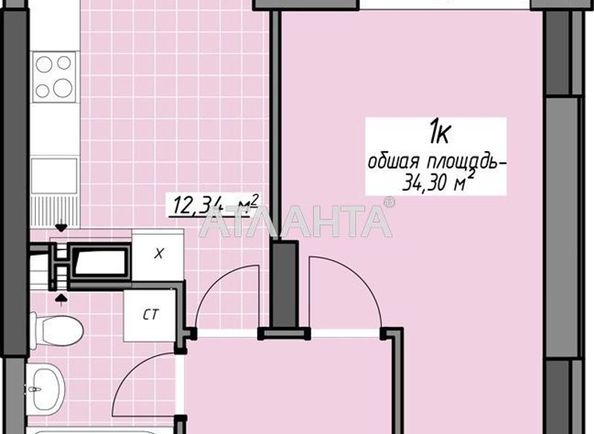 1-room apartment apartment by the address st. Glushko ak pr Dimitrova pr (area 34,3 m2) - Atlanta.ua