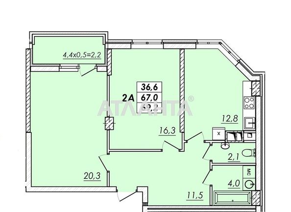 2-rooms apartment apartment by the address st. Ovidiopolskaya dor (area 69,3 m2) - Atlanta.ua