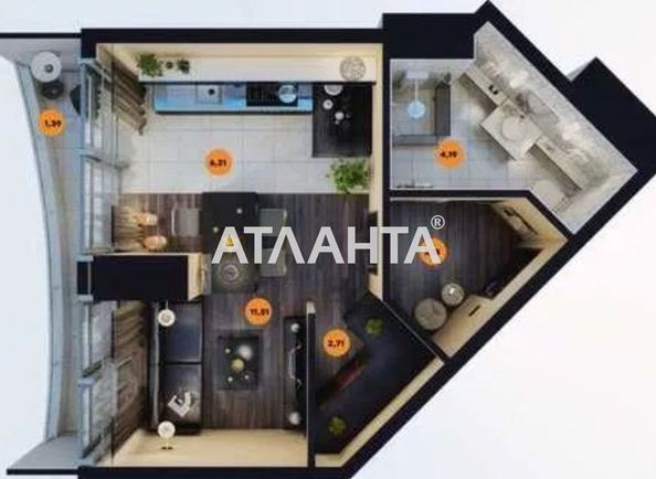 1-комнатная квартира по адресу ул. Гагаринское плато (площадь 31,4 м2) - Atlanta.ua - фото 4