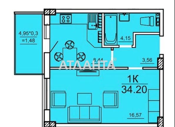 1-room apartment apartment by the address st. Vokzalnyy per (area 34,2 m2) - Atlanta.ua - photo 4
