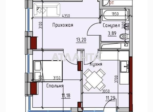 1-room apartment apartment by the address st. Radostnaya (area 41,5 m2) - Atlanta.ua - photo 2