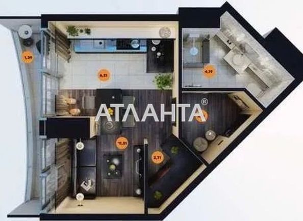 1-комнатная квартира по адресу ул. Гагаринское плато (площадь 31,0 м2) - Atlanta.ua - фото 2