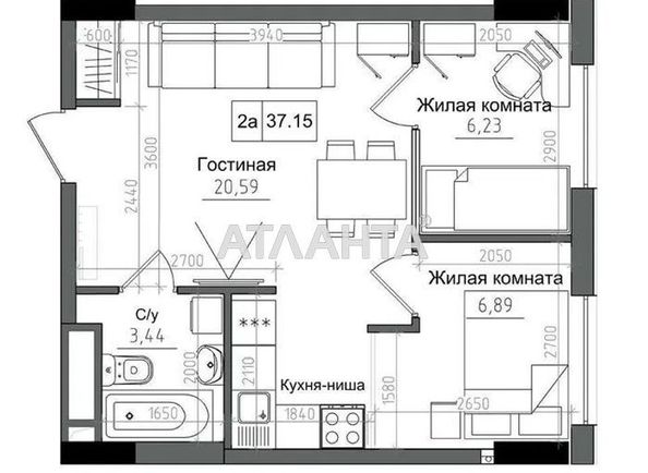 2-rooms apartment apartment by the address st. 7 km ovidiopolskoy dor (area 38,0 m2) - Atlanta.ua - photo 2
