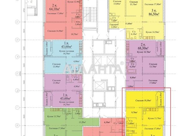 3-комнатная квартира по адресу ул. Жаботинского (площадь 83,7 м²) - Atlanta.ua