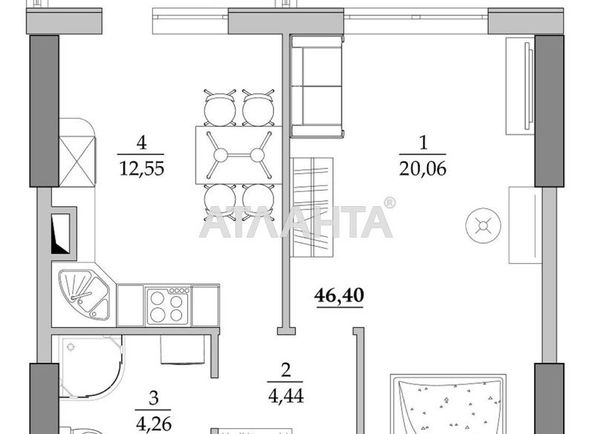1-room apartment apartment by the address st. Vilyamsa ak (area 46,4 m2) - Atlanta.ua - photo 4