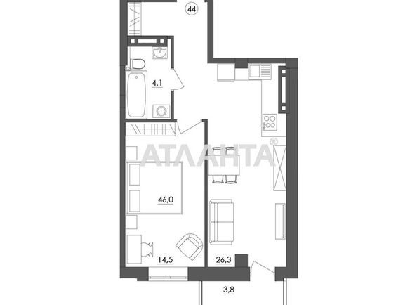 1-room apartment apartment by the address st. Litvaka Borisa Zaslavskogo (area 46,0 m2) - Atlanta.ua - photo 2