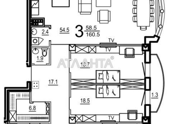 3-rooms apartment apartment by the address st. Frantsuzskiy bul Proletarskiy bul (area 160,2 m2) - Atlanta.ua