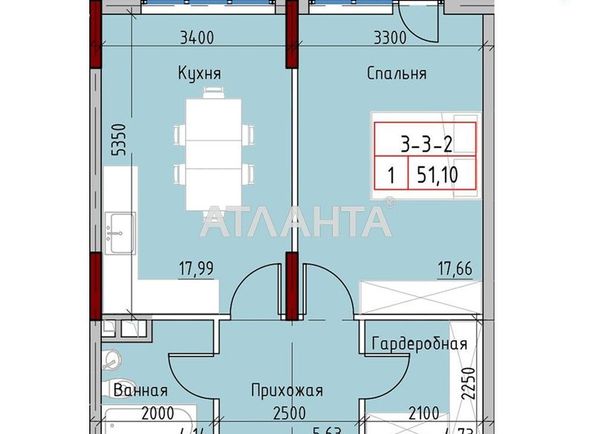 1-room apartment apartment by the address st. Mayachnyy per (area 51,8 m2) - Atlanta.ua - photo 4