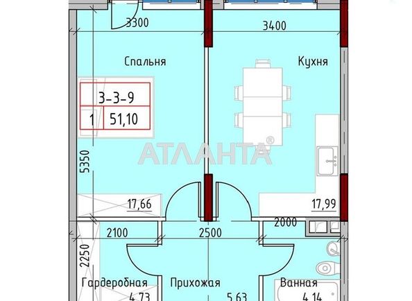 1-room apartment apartment by the address st. Mayachnyy per (area 52,8 m2) - Atlanta.ua - photo 4
