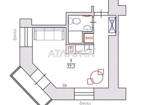 1-room apartment apartment by the address st. Shmidta leyt (area 22,2 m2) - Atlanta.ua - photo 8