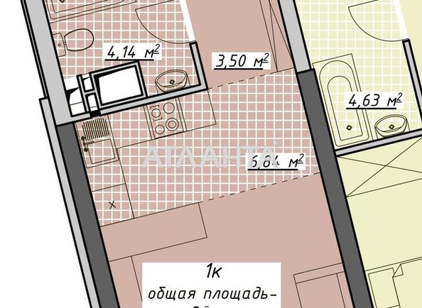 1-комнатная квартира по адресу Курортный пер. (площадь 29,9 м²) - Atlanta.ua - фото 2