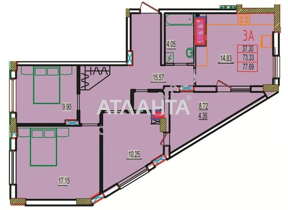 1-комнатная квартира по адресу ул. Строительная (площадь 78,0 м2) - Atlanta.ua - фото 2