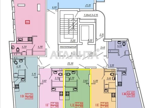 1-room apartment apartment by the address st. Kolontaevskaya Dzerzhinskogo (area 27,5 m2) - Atlanta.ua