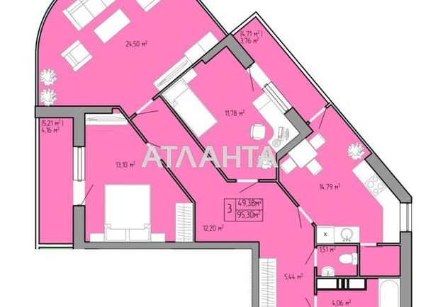 3-rooms apartment apartment by the address st. Pishonovskiy per (area 90,5 m2) - Atlanta.ua - photo 2