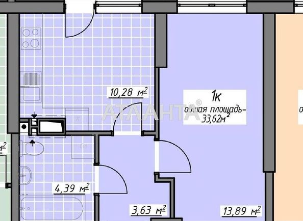1-room apartment apartment by the address st. Vorobeva ak (area 33,6 m²) - Atlanta.ua