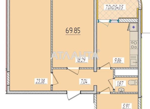 1-room apartment apartment by the address st. Krasnova (area 69,9 m2) - Atlanta.ua