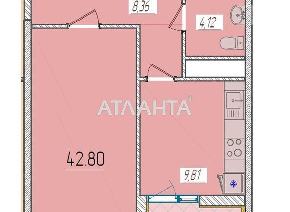 2-комнатная квартира по адресу ул. Краснова (площадь 42,8 м²) - Atlanta.ua