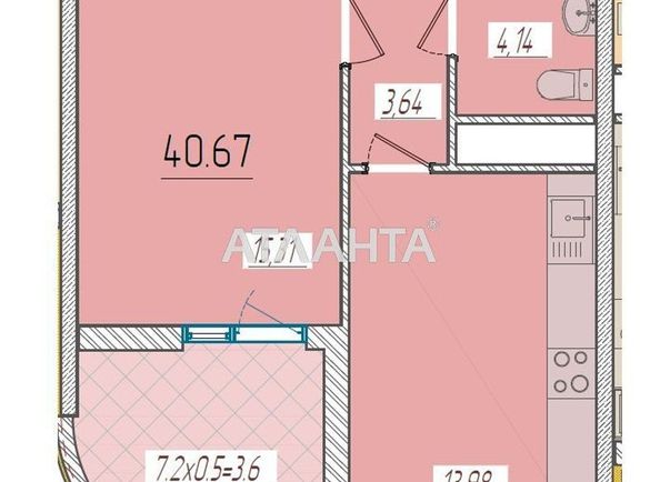 1-комнатная квартира по адресу ул. Краснова (площадь 40,7 м²) - Atlanta.ua