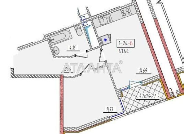 1-кімнатна квартира за адресою вул. Краснова (площа 42,3 м²) - Atlanta.ua - фото 4