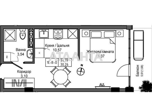 1-room apartment apartment by the address st. 7 km ovidiopolskoy dor (area 34,2 m2) - Atlanta.ua