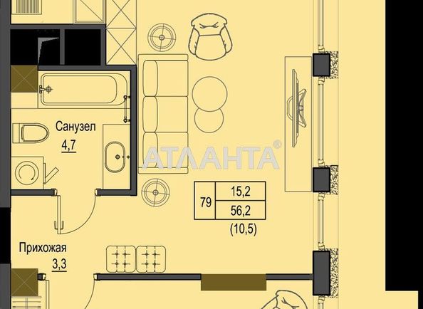1-room apartment apartment by the address st. Frantsuzskiy bul Proletarskiy bul (area 56,4 m2) - Atlanta.ua