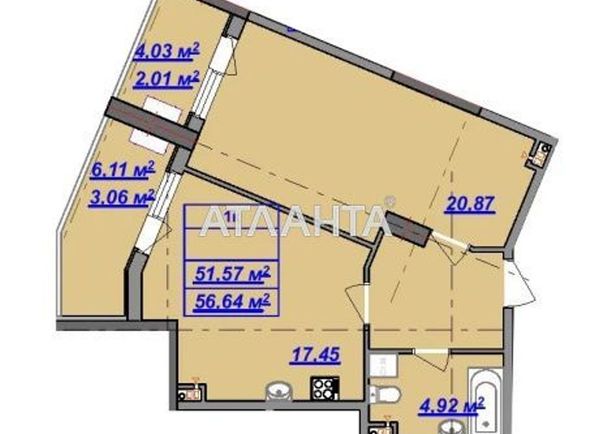 1-room apartment apartment by the address st. Dacha kovalevskogo Amundsena (area 54,8 m2) - Atlanta.ua - photo 2