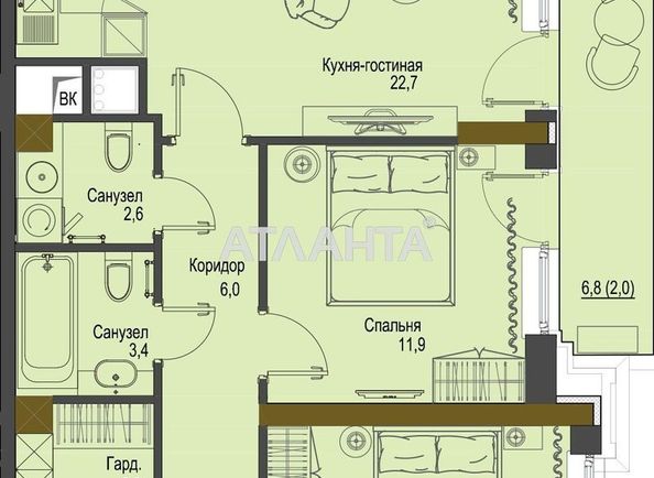 1-room apartment apartment by the address st. Frantsuzskiy bul Proletarskiy bul (area 58,9 m²) - Atlanta.ua - photo 4