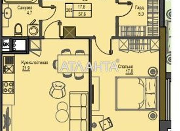 1-комнатная квартира по адресу Французский бул. (площадь 59,0 м2) - Atlanta.ua - фото 4