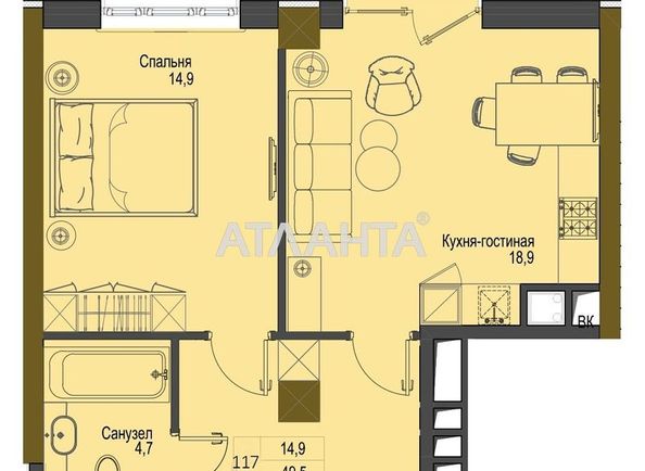 1-комнатная квартира по адресу Французский бул. (площадь 49,5 м²) - Atlanta.ua - фото 3