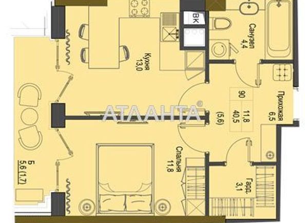 1-room apartment apartment by the address st. Frantsuzskiy bul Proletarskiy bul (area 60 m²) - Atlanta.ua - photo 5