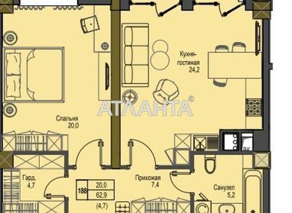 1-кімнатна квартира за адресою вул. Французький бульв. (площа 61,2 м²) - Atlanta.ua - фото 4