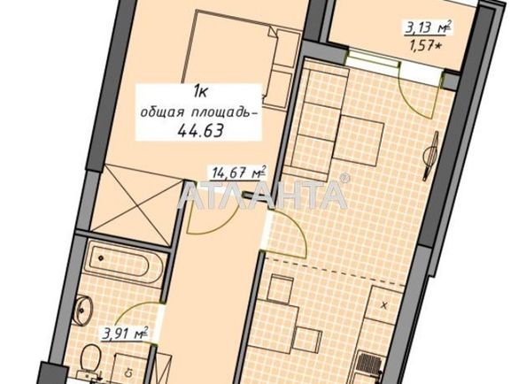 1-комнатная квартира по адресу Курортный пер. (площадь 46,5 м2) - Atlanta.ua