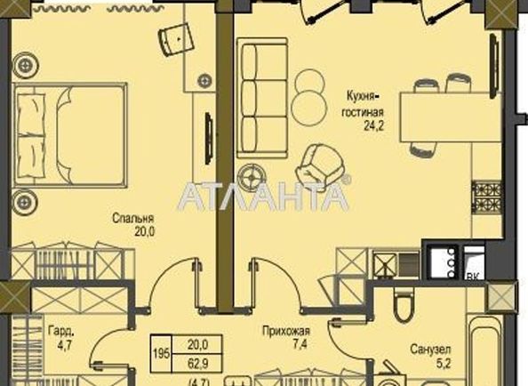 1-room apartment apartment by the address st. Frantsuzskiy bul Proletarskiy bul (area 62,5 m2) - Atlanta.ua - photo 3