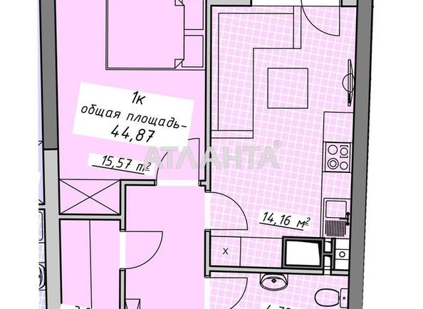1-комнатная квартира по адресу Курортный пер. (площадь 44,9 м²) - Atlanta.ua - фото 2
