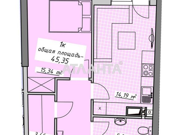 1-room apartment apartment by the address st. Kurortnyy per (area 44,4 m²) - Atlanta.ua