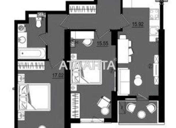 2-кімнатна квартира за адресою вул. Дача ковалевського (площа 65,3 м2) - Atlanta.ua - фото 2