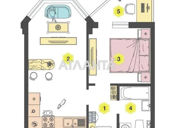 1-кімнатна квартира за адресою Вокзальний пров. (площа 36,9 м²) - Atlanta.ua