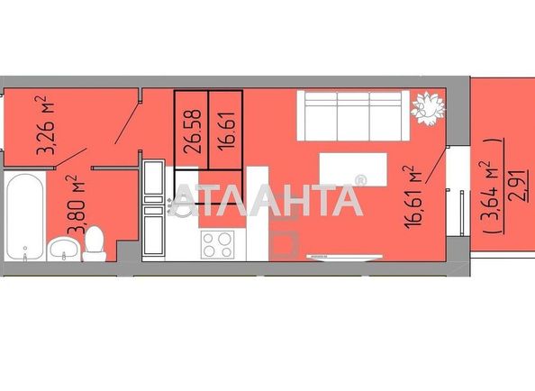 1-кімнатна квартира за адресою вул. Пішонівська (площа 27,8 м²) - Atlanta.ua - фото 2