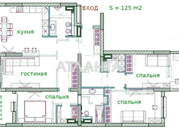 4+-rooms apartment apartment by the address st. Fontanskaya dor Perekopskoy Divizii (area 125,0 m2) - Atlanta.ua - photo 3