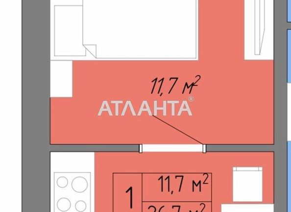 1-room apartment apartment by the address st. Nebesnoy Sotni pr Zhukova marsh pr Leninskoy iskry pr (area 26,7 m2) - Atlanta.ua