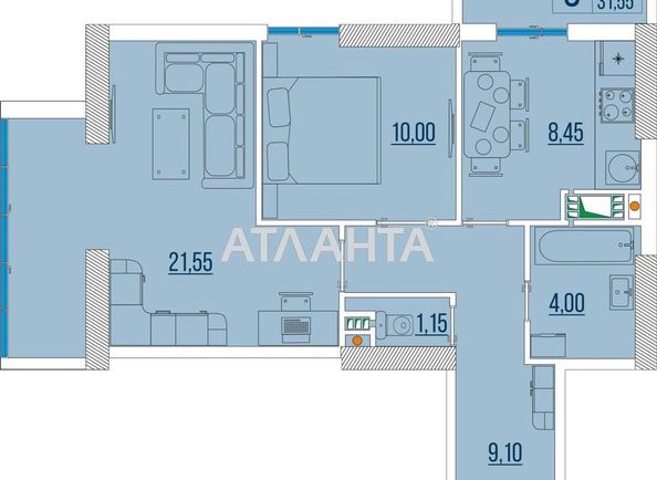 2-комнатная квартира по адресу ул. Бугаевская (площадь 61 м²) - Atlanta.ua - фото 2